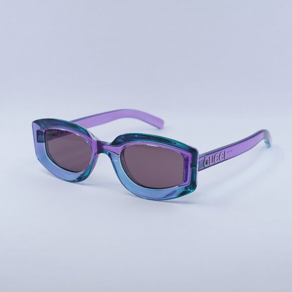 Gucci GG1719S 003 Sunglasses Shiny Transparent Violet Geometric Frame - Picture 1 of 11